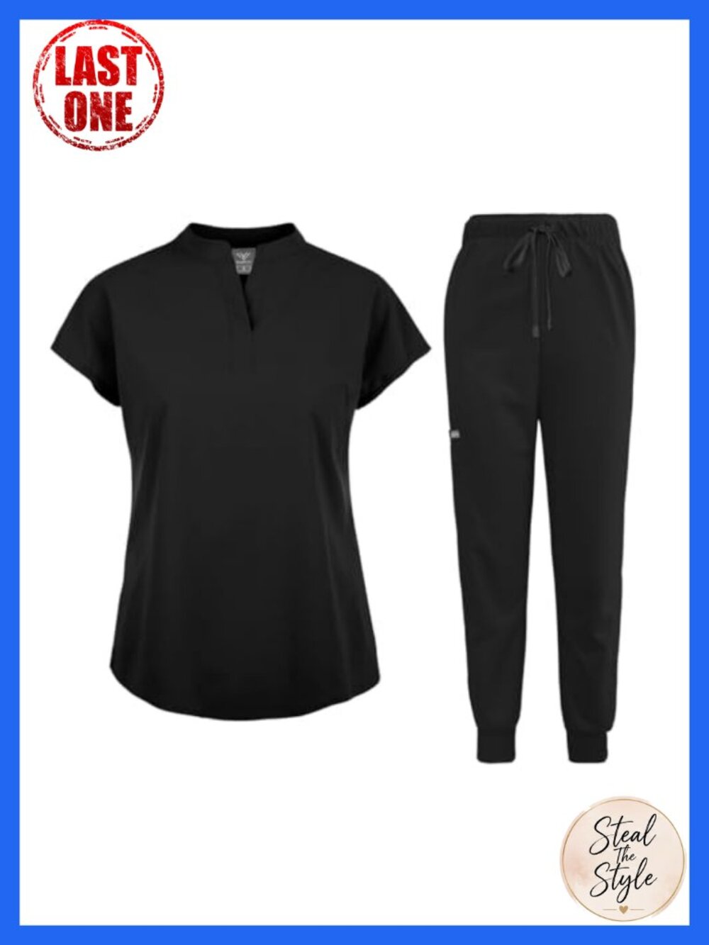 Women's Scrub Set Jogger Nurse Uniform Stretch Top & Pants Multi Pocket